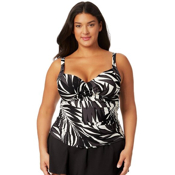 Anne Cole Womens Plus Size Palm Chic Underwire Tankini Top Black / White 20W - Picture 4 of 6
